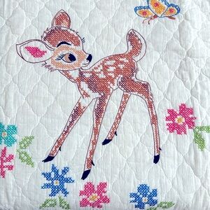 Embroidered Bambi baby quilt